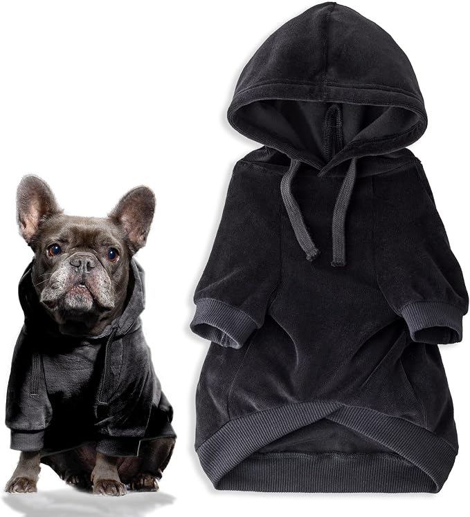 Cooper II Organic Cotton Velour Dog Hoodie Pet Coat for Small, Medium and Large Dogs, Black, Medium (20-45 lbs)