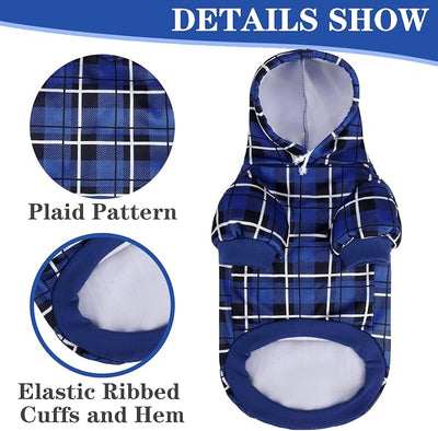 EXPAWLORER Plaid Dog Hoodie - British Style Warm Dog Sweater Shirt with Leash Hole,Pitbull Clothes Outfits,Winter Coat Apparel for All Breeds Puppy Girl Boy-Cat Apparel,Navy Blue S-Medium