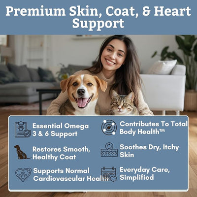 Wholistic Pet Organics Wild Alaskan Salmon Oil for Dogs and Cats - Omega 3 Fish Oil for Dogs & Cats - Cat & Dog Skin and Coat Supplement for Heart, Joints - DHA, EPA Omega 3 Liquid Food Topper - 8 oz
