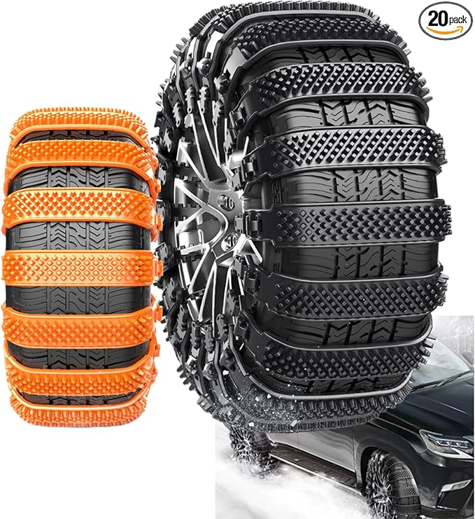 20 Pack Tire Chains, Universal Emergency Tire Chains, Adjustable Plastic Anti-skid Ties,Safety Chains for Most Cars, SUV Trucks, Safety Chains Anti-skid Chains,Reusable Portable TPU Safety Chains (20)