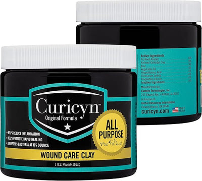 Curicyn Animal Wound Care Clay 16oz. - Vet-Approved Natural Skin Ointment For Dog, Cat, Horse, and Other Livestock - Bentonite Clay with Aloe Treatment - Gentle No Sting Fast-Acting Formula