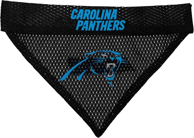NFL DOG BANDANA - CAROLINA PANTHERS REVERSIBLE PET BANDANA. 2 Sided Sports Bandana with a PREMIUM Embroidery TEAM LOGO, Small/Medium. - 2 Sizes & 32 NFL Teams available