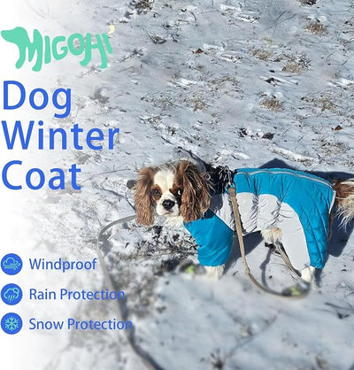 MIGOHI Full Body Dog Coat，Warm Coats for X-Small Dogs | Windproof Winter Coat for Dogs with Harness,Turtleneck Dog Snowsuit with Legs,Reflective Puppy Fleece Puffer Jacket,XS,Turquoise