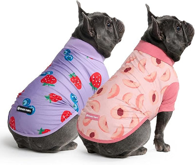 Spark Paws Sunblock Dog T-Shirt, SPF30 Protection, Lightweight Breathable Quick Dry for Dogs with Sensitive Skin - Berries & Peaches (Set of 2) - Size XL
