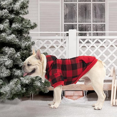 KOOLTAIL Dog Christmas Hoodie for Small Medium Large Dogs - Red Plaid Dog Christmas Outfit Sweater with Hat & Pocket for Cold Winter, Warm Soft Hooded Sweatshirt Clothes for Puppy Cats Girls Boys M