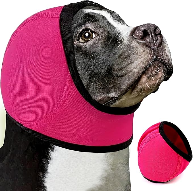 Dog Ear Muffs for Noise Protection No Flap Ear Wraps Calming Hoodie Dogs Anxiety Relief and Thunder Firework, Grooming and Force Drying Shower Cap for Bath Head Cover for Dog