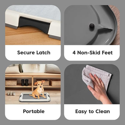 IRIS USA Pee Pad Holder for Dogs and Puppies, Potty Training Tray with Secured Latches, Non-Skid Feet, Leak Protection, Easy Clean Surface, Fits 14"x17" Puppy Pads Size, Dark Gray