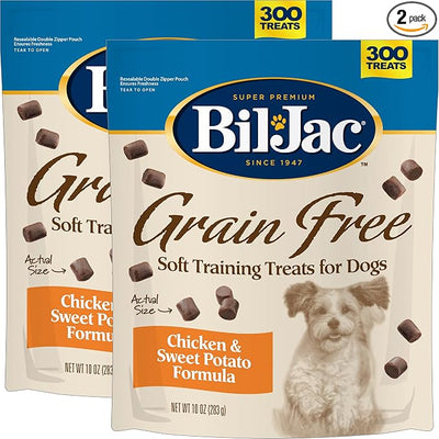 Bil-Jac Grain Free Soft Treats for Dogs, Chicken and Sweet Potato Flavor, Made with Real Chicken Liver, 10oz (2-Pack)