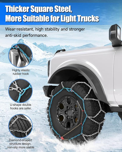 Snow Tire Chains for Light Truck SUV Pickup Trucks, Set of 2（SCRV240）