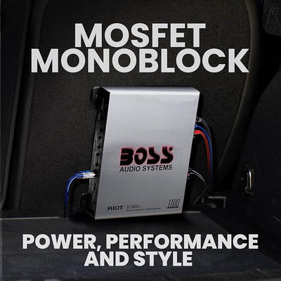 BOSS Audio Systems R1100M-S Monoblock Car Amplifier - 1100 High Output, 2-8 Ohm Stable, Low/High Level Inputs, Low Pass Crossover, MOSFET Power Supply