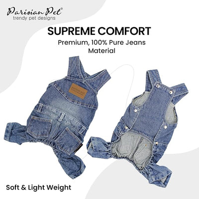 Parisian Pet Dog Overalls - Blue Denim Dog Clothes - Breathable Sling Puppy Jumpsuit - Durable and Trendy Overalls for Dogs - Comfortable Jeans Dog Clothes for Medium Dogs - Classy Pet Apparel