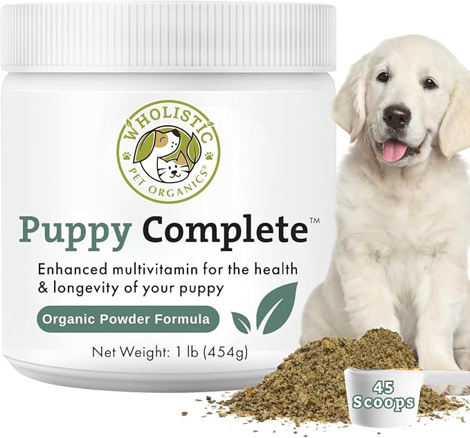Wholistic Pet Organics Puppy Vitamins - Dog Multivitamin Powder - Daily Dog Vitamins and Supplements for Homemade Food - Immune System, Skin, Coat & Overall Health - All Breeds of Puppies - 45 Scoops