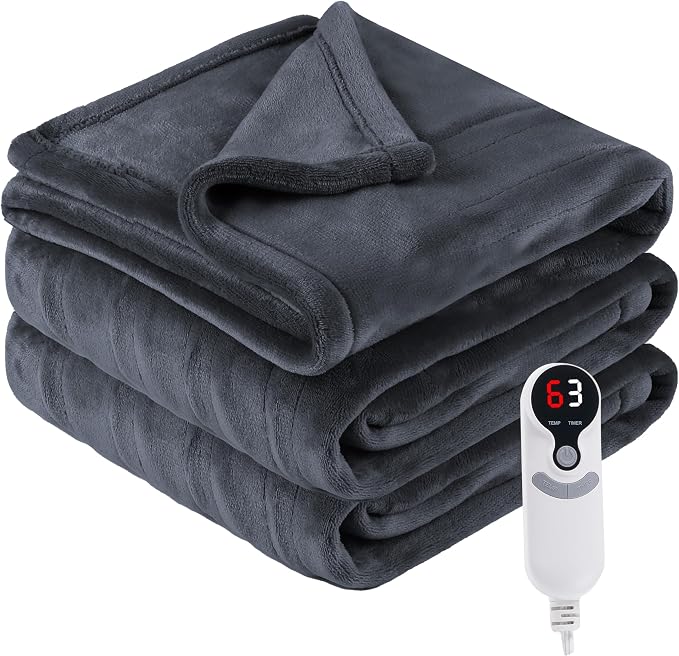 Eydna Electric Heated Blanket Throw Size 50"x60", Fast Heating Throw, Soft Microplush for Sofa & Office, 9 Heating Levels & 1-10 Hours Auto Off, Machine Washable, Gifts for Family-Dark Gray