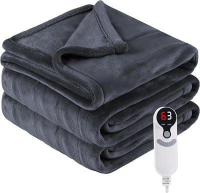Eydna Electric Heated Blanket Throw Size 50"x60", Fast Heating Throw, Soft Microplush for Sofa & Office, 9 Heating Levels & 1-10 Hours Auto Off, Machine Washable, Gifts for Family-Dark Gray