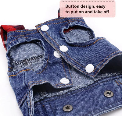 SILD Pet Clothes Dog Jeans Jacket Cool Blue Denim Coat Small Medium Dogs Lapel Vests Classic Hoodies Puppy Blue Vintage Washed Clothes (Plaid Hat,XL)