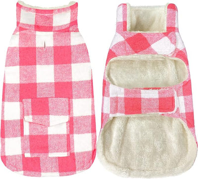 Malier Classic Plaid Fleece Dog Coat - Warm Winter Jacket with Pocket for Small to Large Dogs (Pink, XX-Large)
