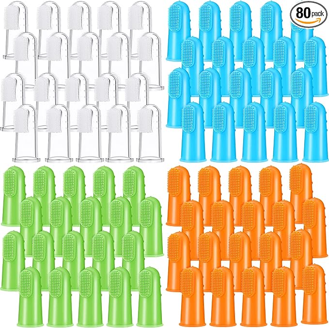 80 Pack Bulk Dog Toothbrush Soft Finger Brushes, Pet Finger Toothbrush for Easy Teeth Cleaning, Soft Dental Care Brush for Dogs, Small Cats and Puppies