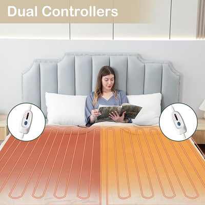 Eydna Electric Heated Blanket Queen Size 84"x90", Soft Plush Microplush for Bed, Dual Controllers & Dual Heating Zones, 10 Hours Auto Off & 4 Heating Levels, Machine Washable, Gifts for Womens-White