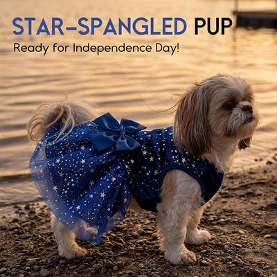 ASENKU Dog Dress Pet Wedding Dress Princess Lace Puppy Birthday Party Outfit Formal Apparel Girl for Small Medium Dogs Cats (XX-Small, Navy Star)