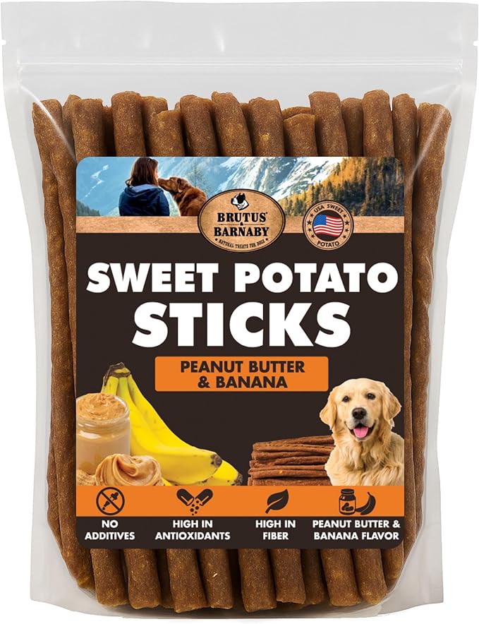 USA Sweet Potato Dog Treats - Grain Free, Peanut Butter Crunchy Sticks are Great Tasting, Promote Positive Dog Gut Health with Natural Anti-Diarrhea Properties, no Preservatives Added