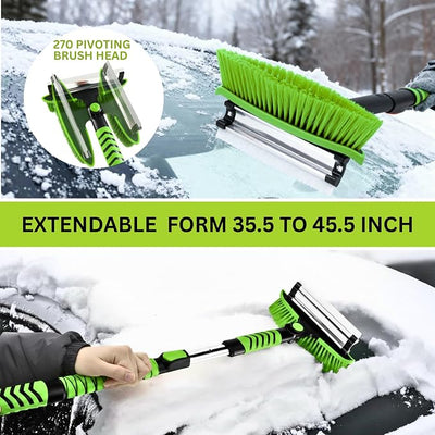 ShouRong Snow Shovel & Ice Scrapers for Car Windshield, Snow Brush and Ice Scraper with Squeegee, Snow Removal Tool, Winter Car Accessories,Extendable Aluminum Handle, 180°Pivoting Brush Head, Green