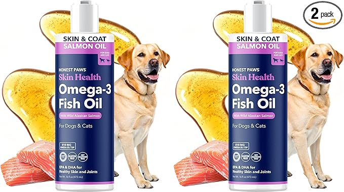Salmon Oil for Dogs & Cats – Omega 3 Fish Oil Supplement for Skin, Coat, Joint & Heart Health – Natural, Sustainably Sourced Wild Alaskan Salmon, 16 oz (Pack of 2)