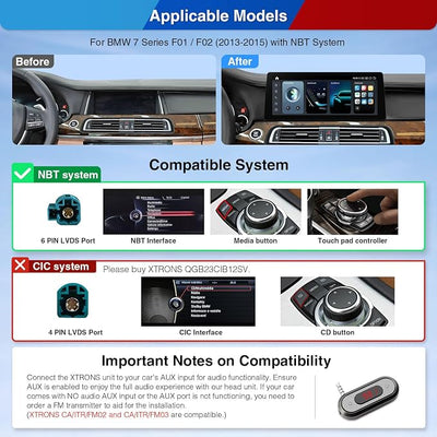 XTRONS 12.3 Inch Qualcomm Snapdragon 680 Android 14 Car Stereo for BMW 7 Series F01 / F02 (2013-2015) NBT System, IPS Touch Screen 8+128GB Car Radio GPS Navigation Support DVR Backup Camera