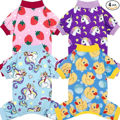 XPUDAC 4 Pack Dog Pajamas for Small Dogs Pjs Clothes Puppy Onesies Outfits for Doggie Duck Shirts Sleeper for Pet Cats Jammies-L