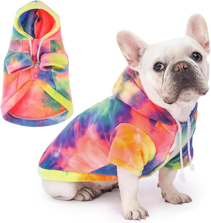 Dog Hoodie Tie Dye Dog Sweatshirt Chic Winter Clothes Ultra-Soft Warm Sweaters for Small Medium Dogs Fashion Pet Clothes for Dogs (Multicolor, XL (Back: 16.92",Chest: 21.65", Neck: 18.89"))