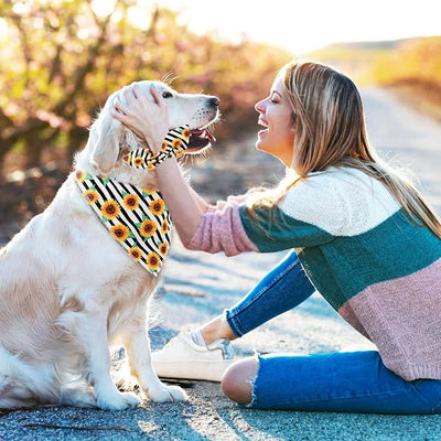 E-Clover Dog Bandanas & Matching Scrunchie Set Sunflower Dog Bandana Scarf Bibs for Medium Large Dogs Girl Pet Owner Birthday Gift Stripe
