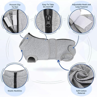 SlowTon Dog Surgery Recovery Suit - Zipper On Dog Onesies After Surgery for Female Male Dogs, Abdominal Wounds Bandages Cone/E-Collar Alternative Dogs Body Suit Shirt Anti-Licking (Grey,4XL)