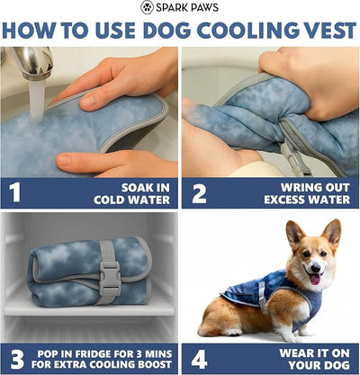 Spark Paws Dog Cooling Vest - SPF 50 UV Sun Protection - Summer Heat Relief Gear for Dogs, Lightweight, Evaporative Cooling - Dog Anxiety Relief Vest During Hot Days - Ice Blue, 2XL