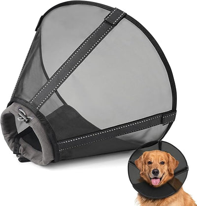 Breathable Mesh Dog Cone Collar for Surgery, Soft Elizabethan Recovery Alternative to Stop Licking,Pet Neck Collar for Large Medium Small Breeds, L