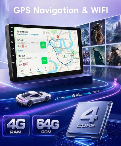 Rimoody 4G+64G Android 15 Car Stereo for Toyota Yaris Vios 2007-2014, 10.1" IPS Touch Screen Radio with Wireless Carplay Android Auto GPS Navigation/32 EQ/Bluetooth 5.0/5Ghz WiFi/AHD Backup Camera/SWC