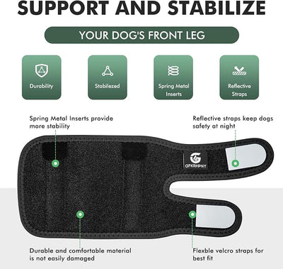 Pair of Dog Leg Braces for Front Hock Joint, Dog Front Leg Wrist Brace with Metal Spring Inserts, Dog Leg Sleeve with Reflective Straps, Prevents Injuries and Sprains, M/L