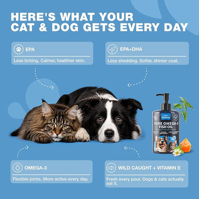 Omega 3 Fish Oil for Dogs and Cats - Healthy Skin and Coat Support Supplement - Omega 3 6 9 EPA DHA Fatty Acids - Itchy Skin, Shedding, Immunity, Joint - Wild Caught Salmon and Pollock Food Topper