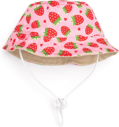 THE WORTHY DOG Strawberries Bucket Hat for Dogs – Lightweight Pet Sun Hat with Adjustable Chin Strap, Soft Brim & Bright Colors - Pink, Medium