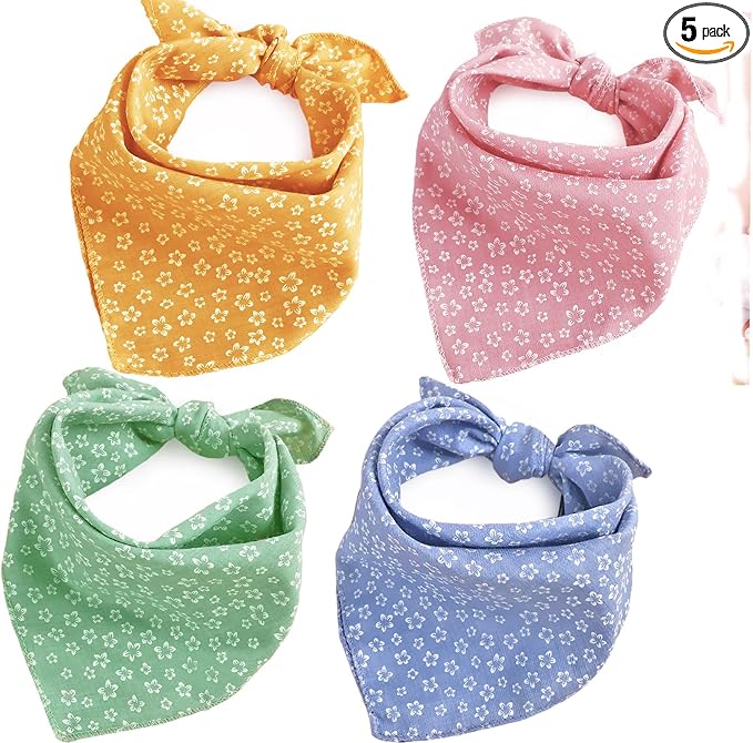 4PCS Spring Dog Bandanas Cat Birthday Cute Soft Cotton Puppy Scarfs Washable Daily Handkerchief Pink Green Blue Khaki Comfortable Gifts, Adjustable Accessories for Small Medium Large Girl Boy Pup Pet