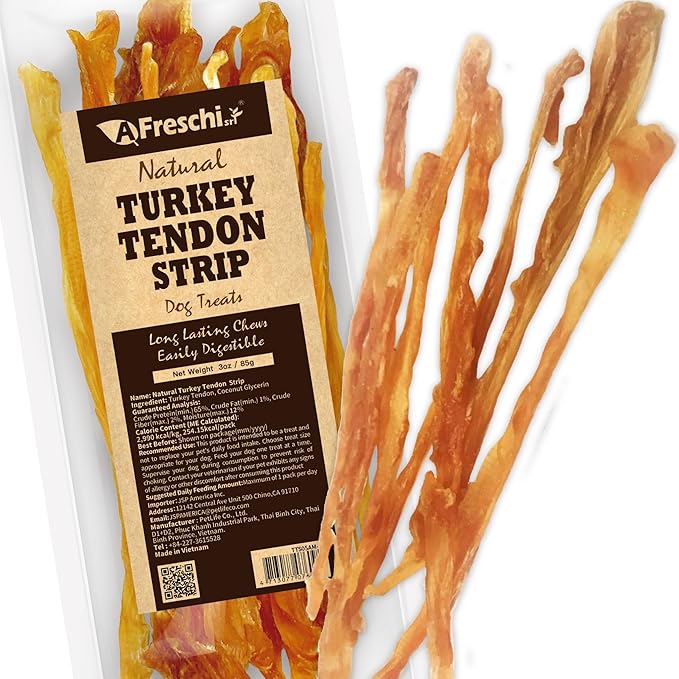 Turkey Tendons for Dogs, USA-Sourced Human Grade, Rawhide-Free Long-Lasting Puppy Chews, All Natural Hypoallergenic Dog Treats for Small Breeds, Strips, 3oz Pack