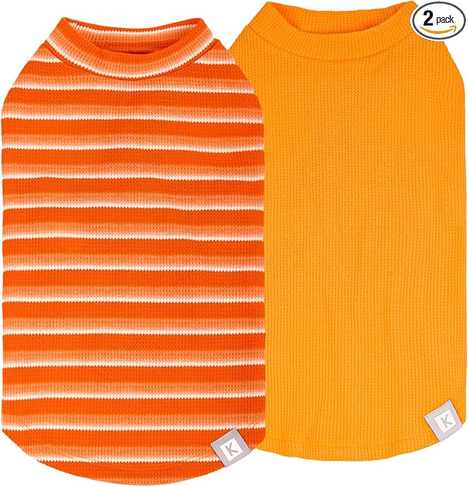 2Pack Waffle Dog Shirts, Lightweight Sleeveless Dog T Shirts for Small Dogs Boy Girl, Breathable Puppy Vest Comfortable Tank Top Soft Dogs Clothes for Daily Wear, Orange+Striped, S