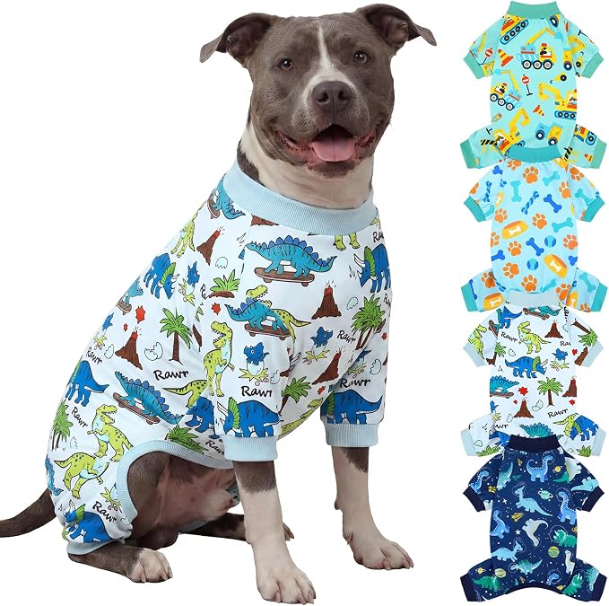 XPUDAC 4 Pack Dog Pajamas for Medium Large Sized Doggie Comfy Strechy Dog Pjs for Boy Puppy Clothes Cat Onesies Pet Outfits, 4XL