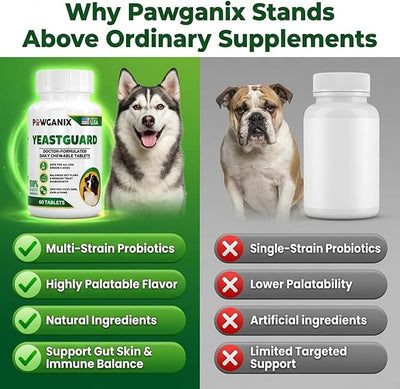 YeastGuard – Dog Yeast Infection Treatment & Probiotics (60 Chews) | Itchy Skin, Ear, Paw & Allergy Relief | 2B CFU + Caprylic Acid | Vet-Approved, Made in USA