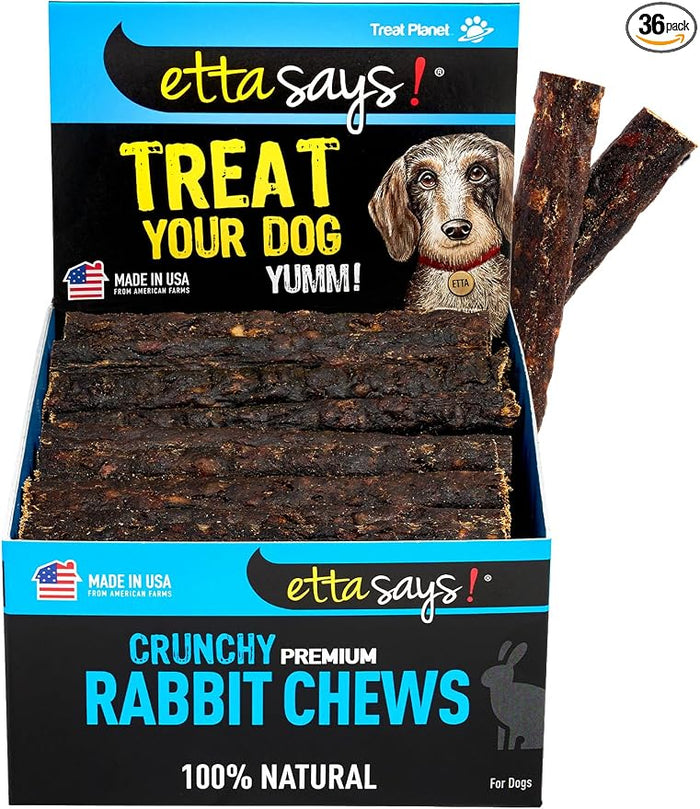 Premium Crunchy 4.5" Rabbit Dog Chews - Grain-Free Dog Treats, Good for Teeth, Easy to Digest - Made in The USA (36 Count Pack of 1)