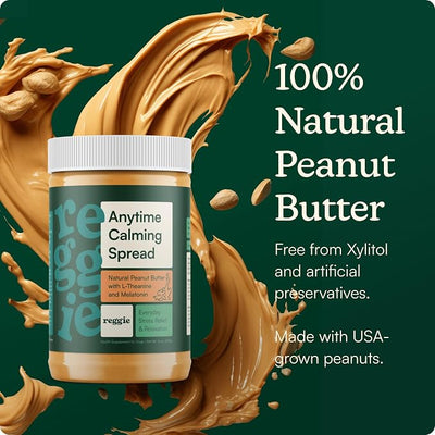 Reggie Calming Peanut Butter for Dogs, 100% Natural Dog Peanut Butter with Melatonin & L-Theanine, Lick Mat Spread for Short-Term Dog Anxiety Relief, Made in USA 16oz