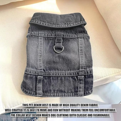 Dog Jeans Jacket for Small Dogs Boy, Puppy Denim Jacket with Leash D-Ring, Pet Cat Vest Clothes T-Shirts for Small Dogs, Puppy, Pugs, Chihuahuas, Yorkie,Teacup (Black, XX-Large)