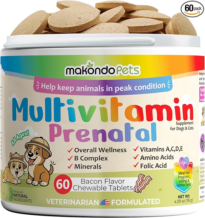 Dog Prenatal Vitamins – Multivitamin for Cats & Dogs, Folic Acid, Calcium, Iron, Minerals and Amino Acids. Ideal for Pregnant, Breastfeeding and Newborn – Senior Dog Supplement, Puppy Multi Vitamin.