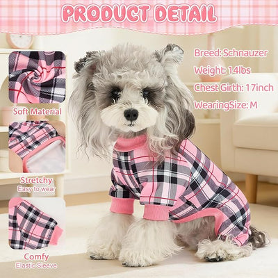 XPUDAC 4 Pack Plaid Dog Pajamas Outfits Cozy Doggy Clothes for Small Medium Dogs Girl Boy Puppy Onesie for Christmas Pet Pjs Jammies, XS