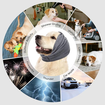 Dog Ear Muffs Noise Reducing Protection, Ear Cover Wraps for Dogs Bath Grooming Drying Swimming Warm Winter,Adjustable Dog Calming Hoodie for Hematoma Anxiety Firework Thunder Sleeping Shower Cap (LG)