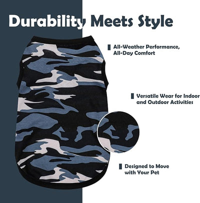 Paiaite: Stylish Sleeveless Camouflage Dog Vest for Small, Medium, and Large Breeds, Made of Polyester for Comfort, Breathability, Wrinkle Resistance, Moisture Wicking, and Elasticity Blue M