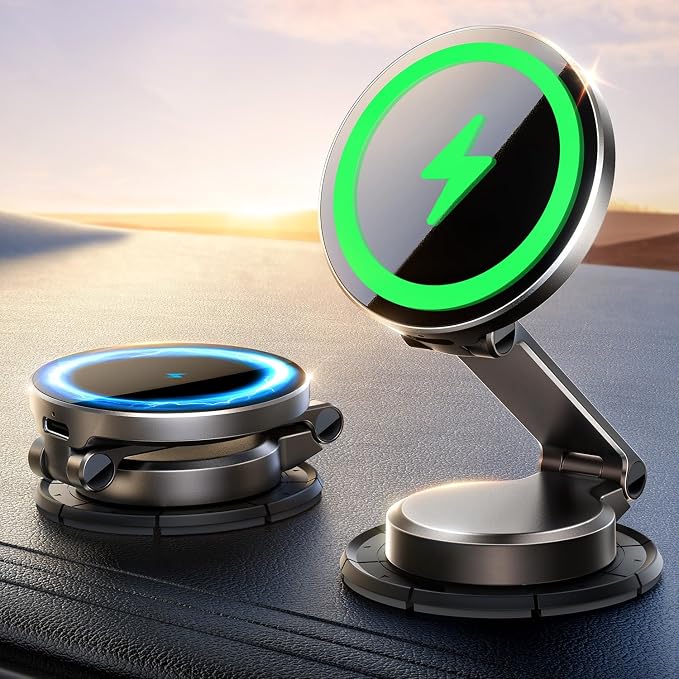 All-Metal MagSafe Car Mount Charger, 15W Mini Magsafe Car Charger for Dashboard, Wireless Car Charger for iPhone 17 Pro Max Plus/iPhone 16 15 14 13 12 Pro Max Plus, Dark Blue